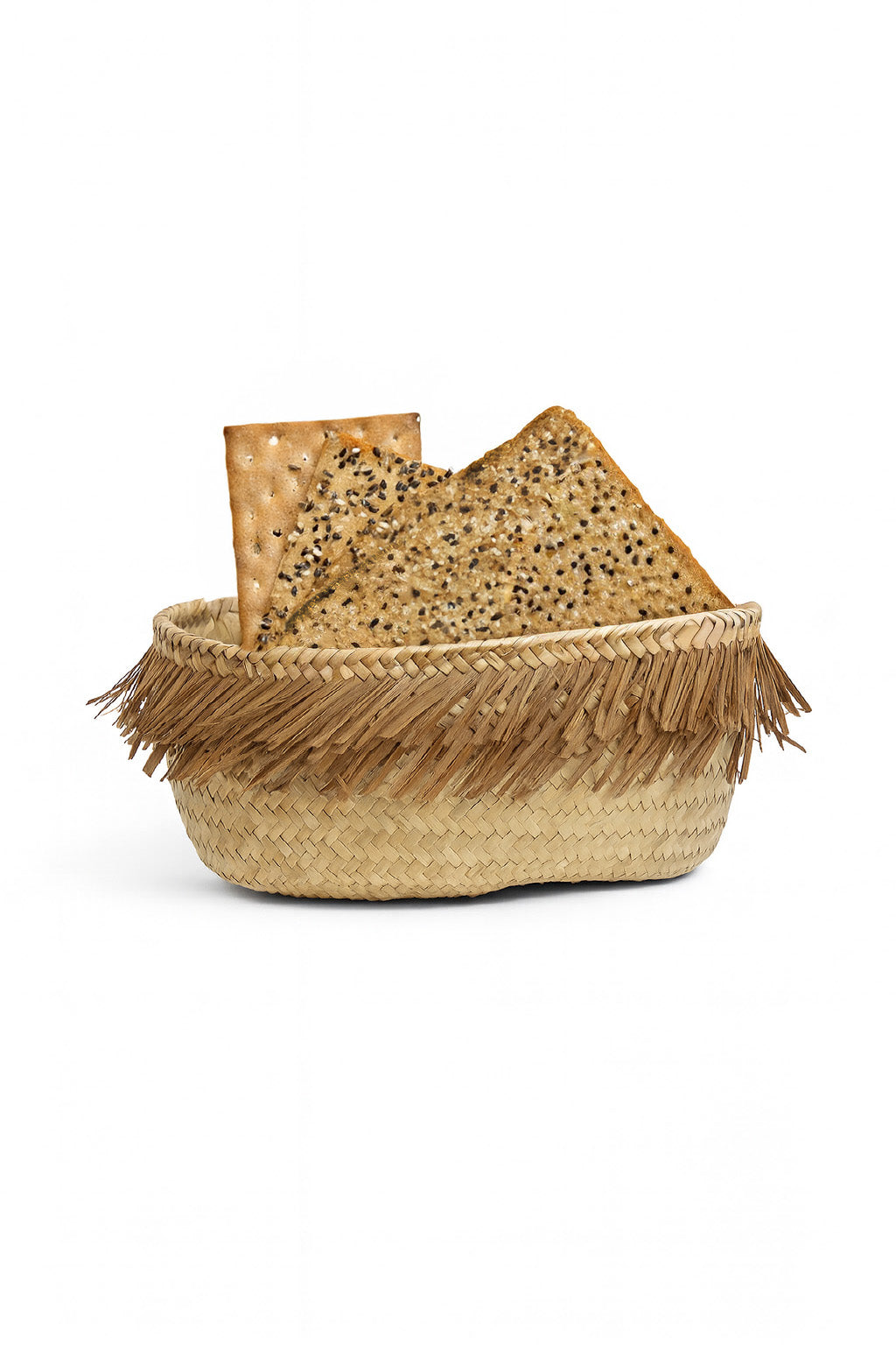 Small Hand-Woven Bread Basket with Fringe