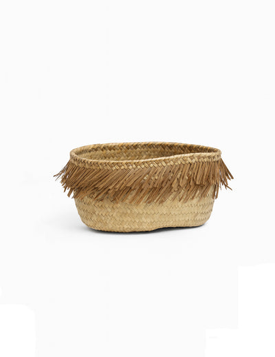 Small Hand-Woven Bread Basket with Fringe
